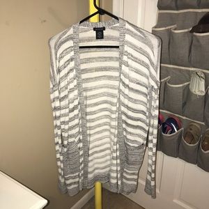 Gray/white striped cardigan
